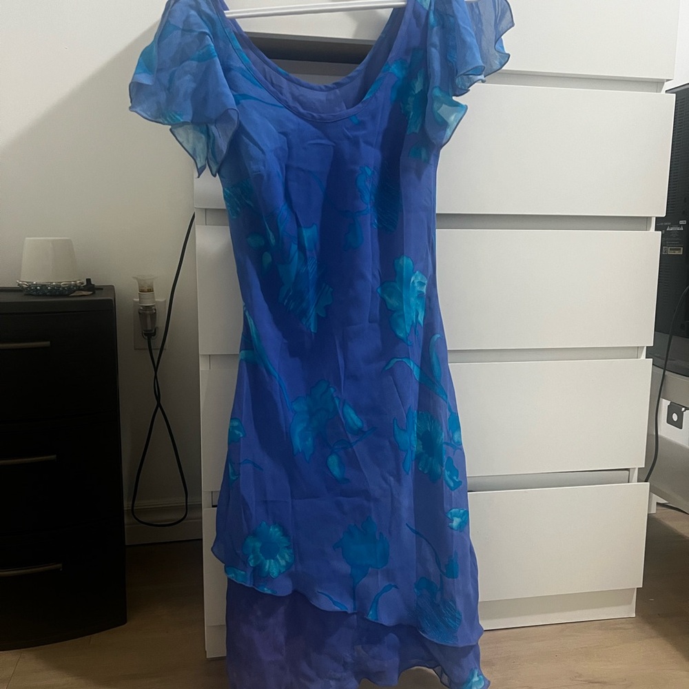 Joseph Ribkoff Blue Asymmetrical Tiered Sundress